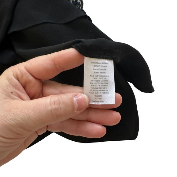 Halogen Medium Black Lace Chiffon V-Neck Cami Tank Top - Picture 6 of 8